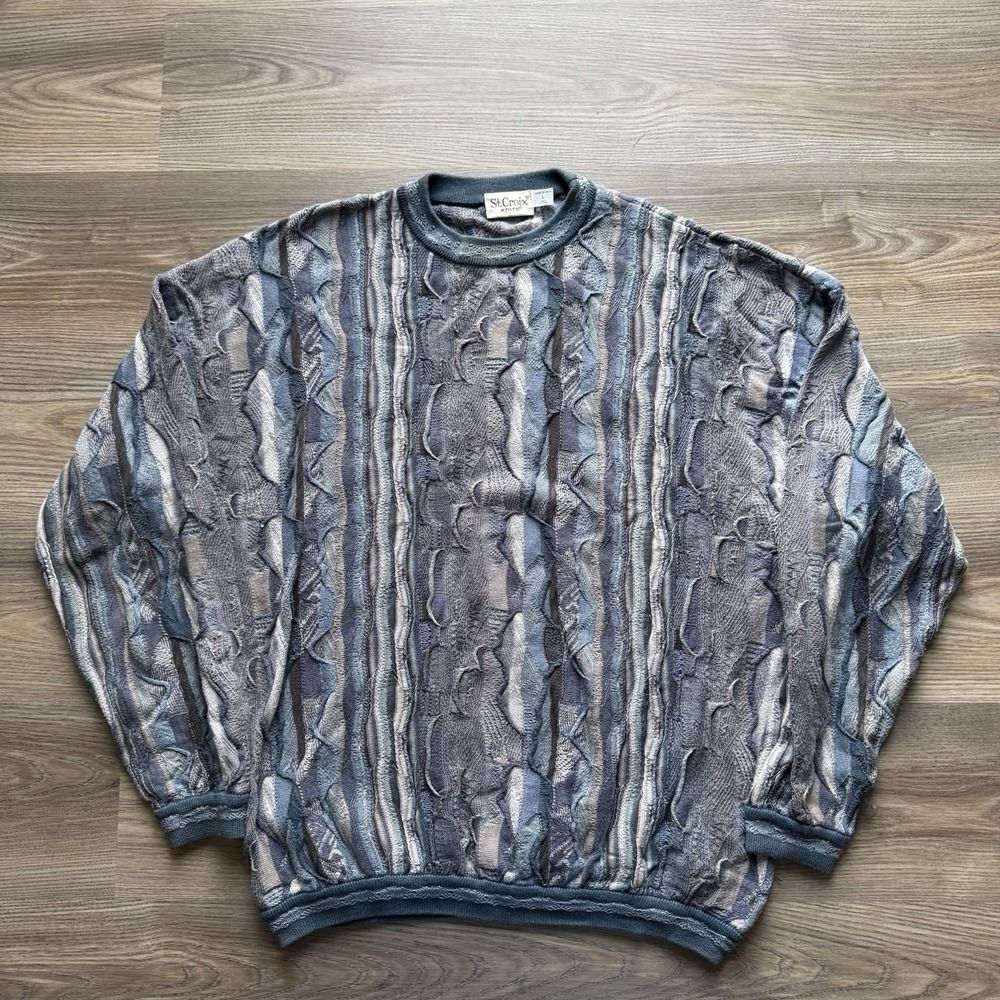VTG St. Croix 3D Knit Sweater Men's Large Coogi Style Geometric Pattern USA